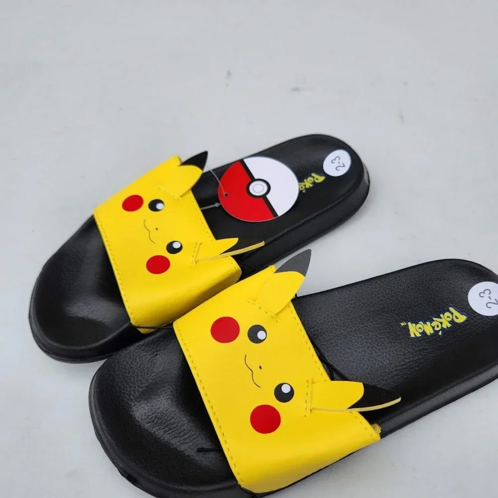 NEW Boy's Size 2-3 Sandals Pikachu Pokemon Yellow Black Slides Shoes Pokemon